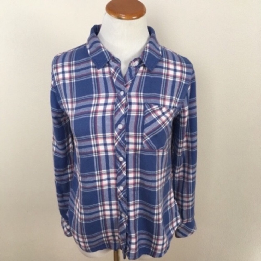 Rails Hunter Plaid Button Down Shirt Blue White Pink Top‎ Women’s Sz XS